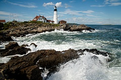 Rough Surf at High Tide by Portland Head Lighthouse in Maine